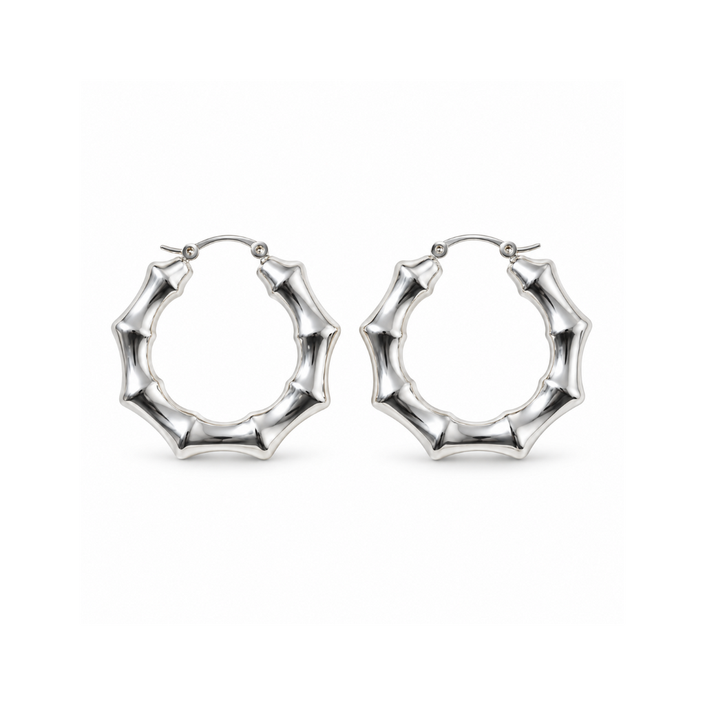 Bamboo Hoop Earrings Silver