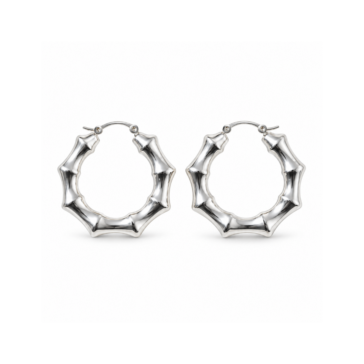 Bamboo Hoop Earrings Silver