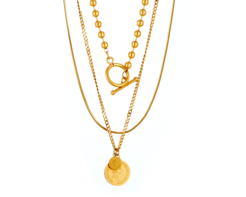 Gold Triple Coin Necklace