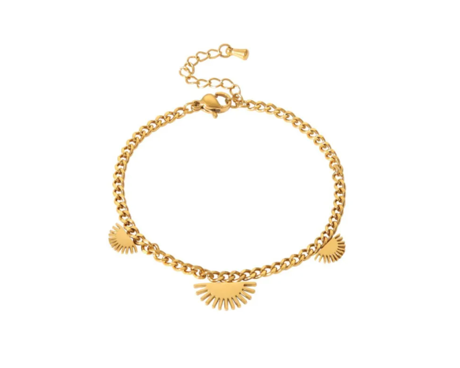 Gold Sun Charm Chain Bracelet on white background