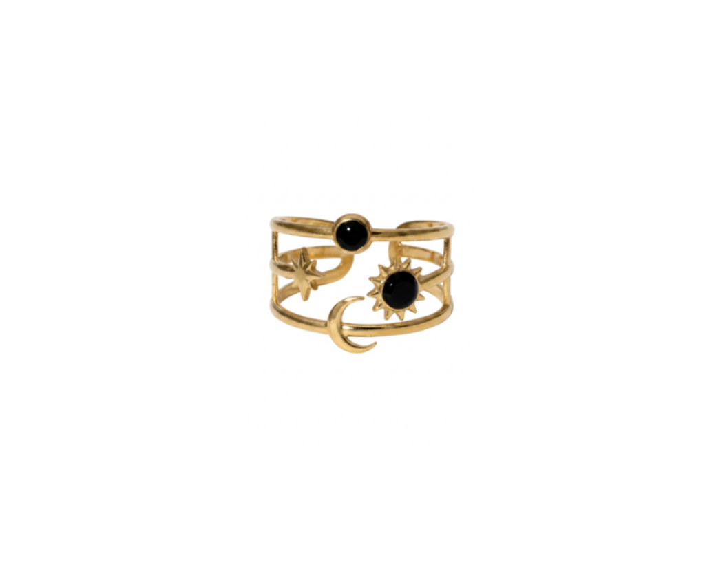 Sun Moon Star Ring Black