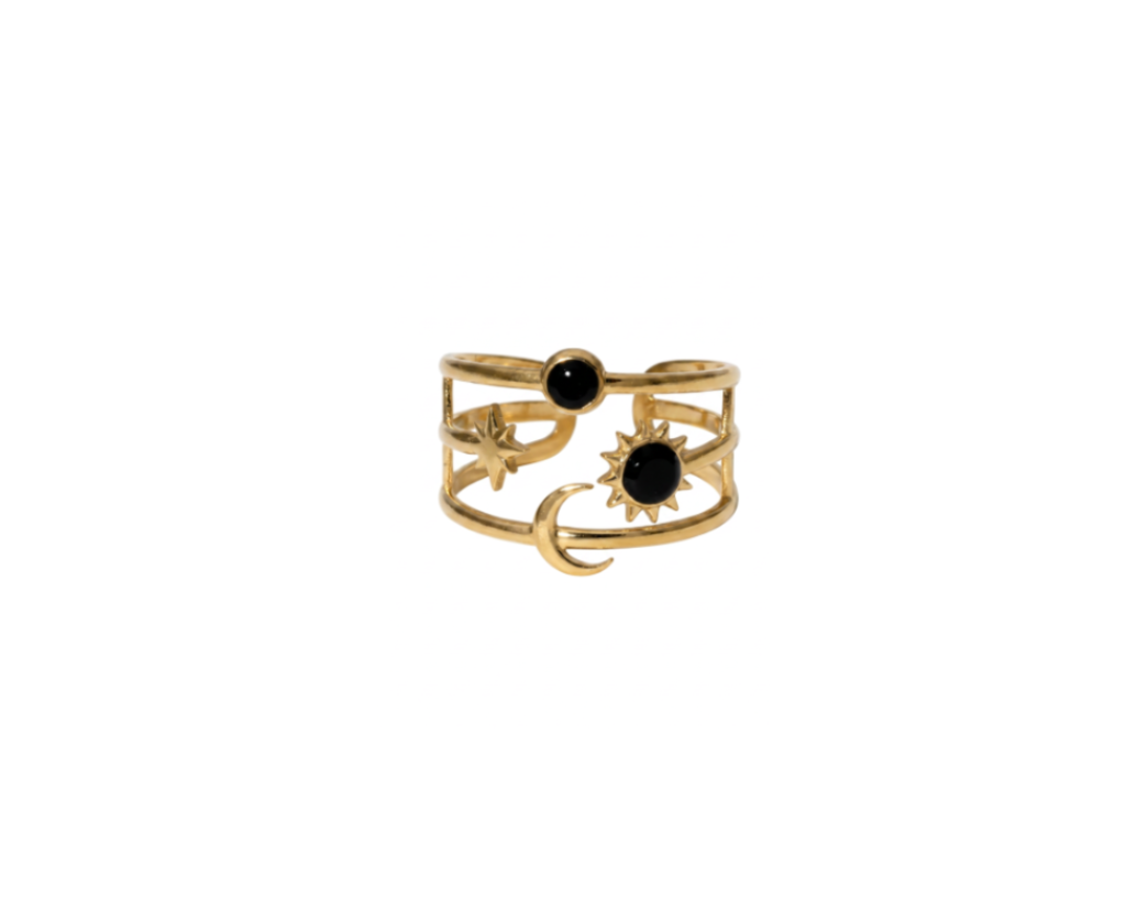 Sun Moon Star Ring Black