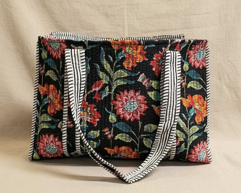Black Floral Tote - Front