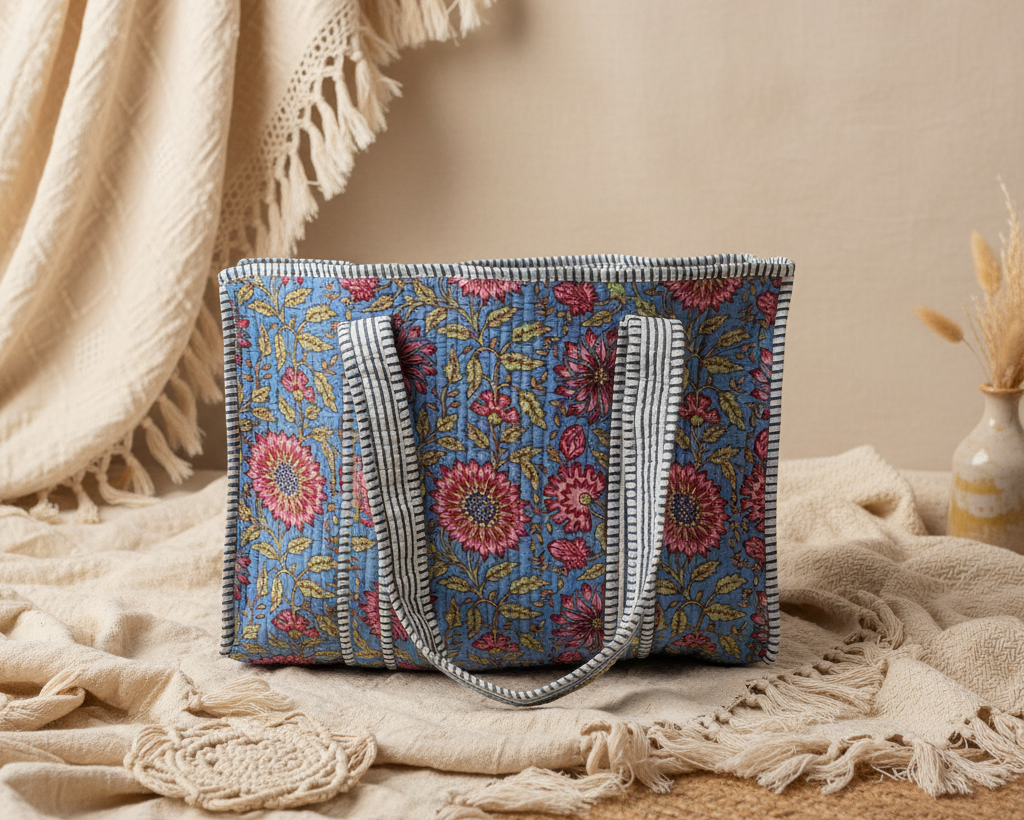 Blue Floral Tote - Background Only Change