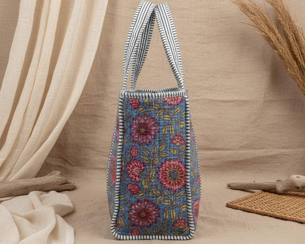 Blue Floral Tote - Handles Detail
