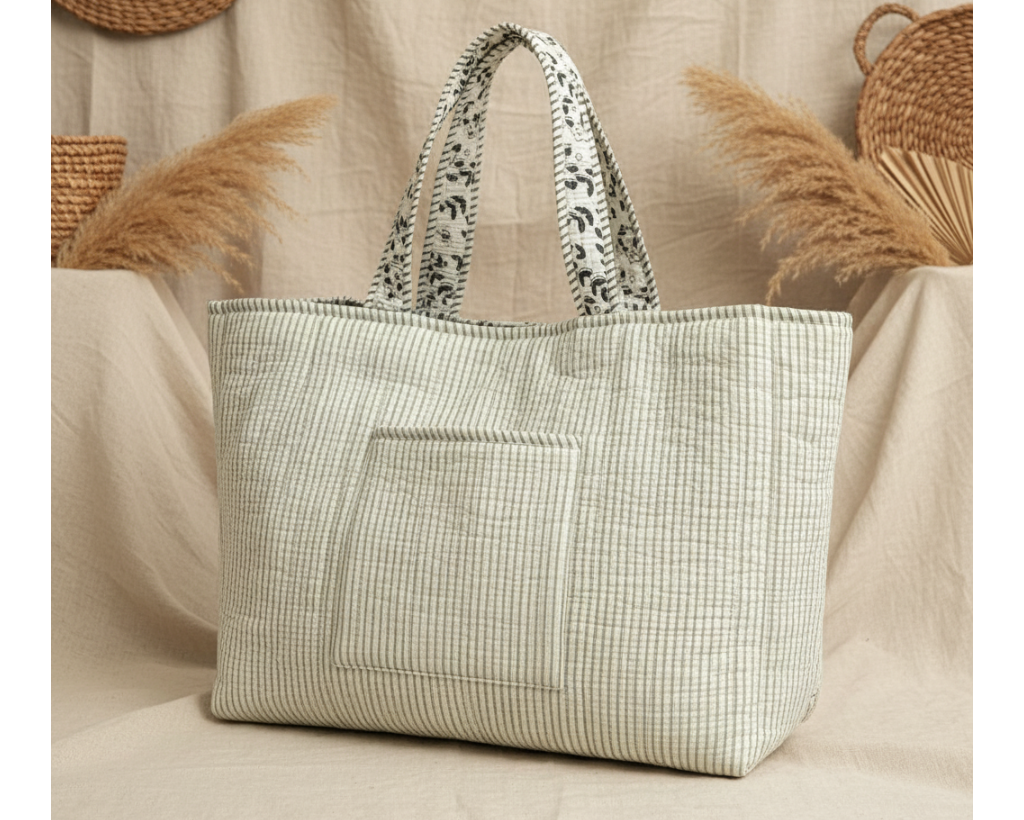 Kantha Quilted Boho Reversible  Floral Tote Bag