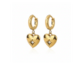 Gold Puffy Heart Huggie Earrings White Background