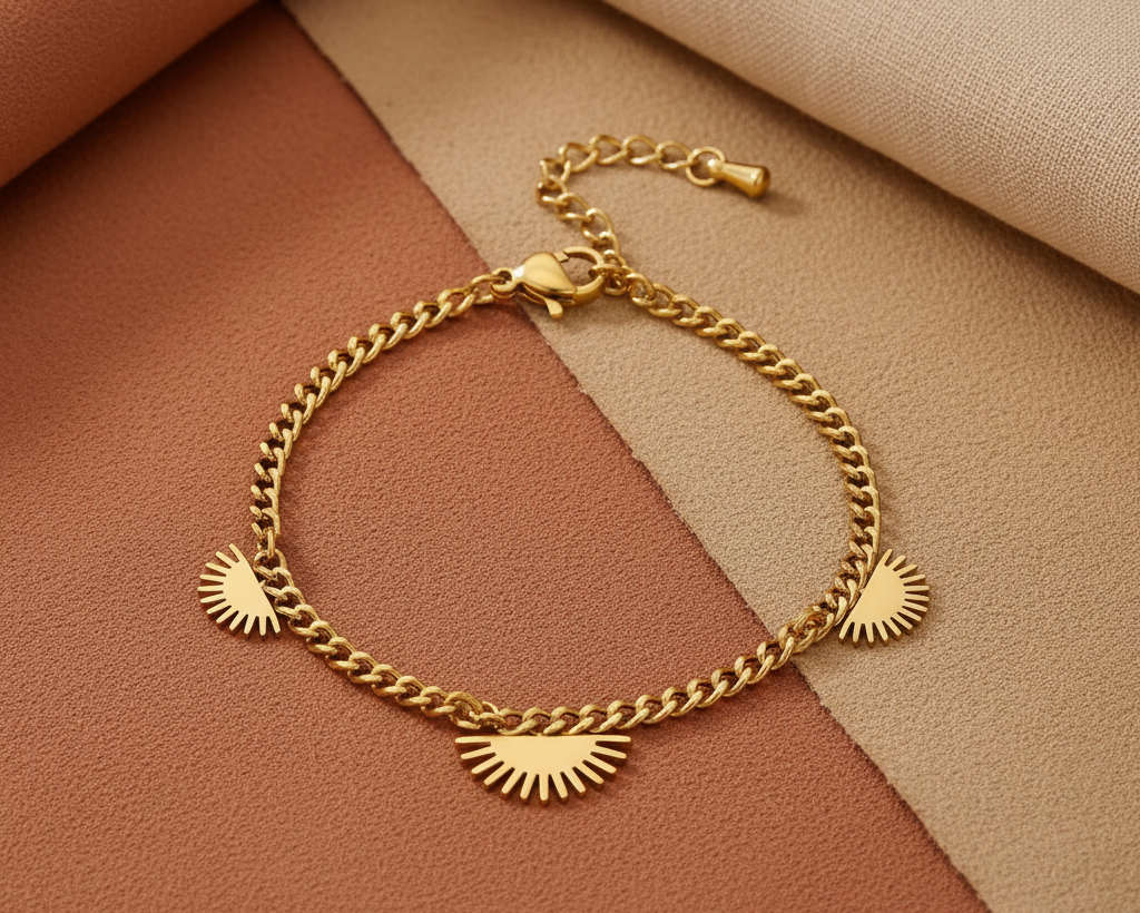 Gold sun charm bracelet – boho background