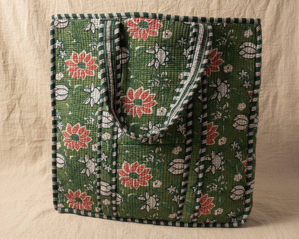 Green Floral Tote - Front