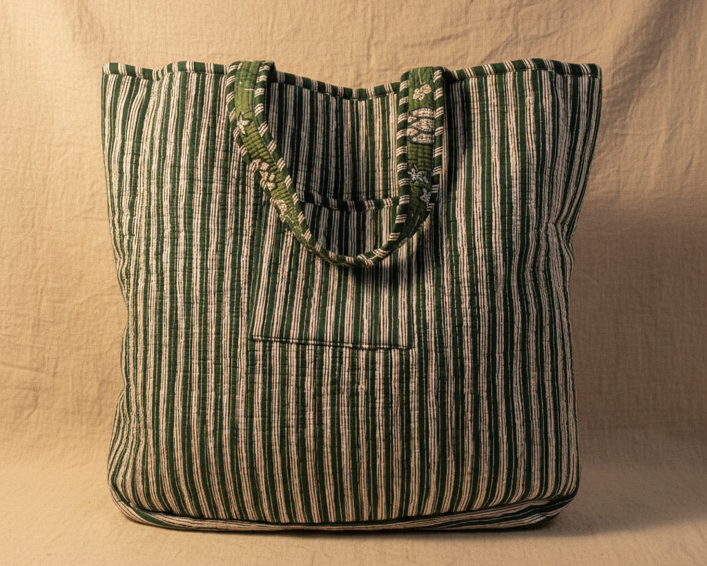 Green Striped Tote - Front