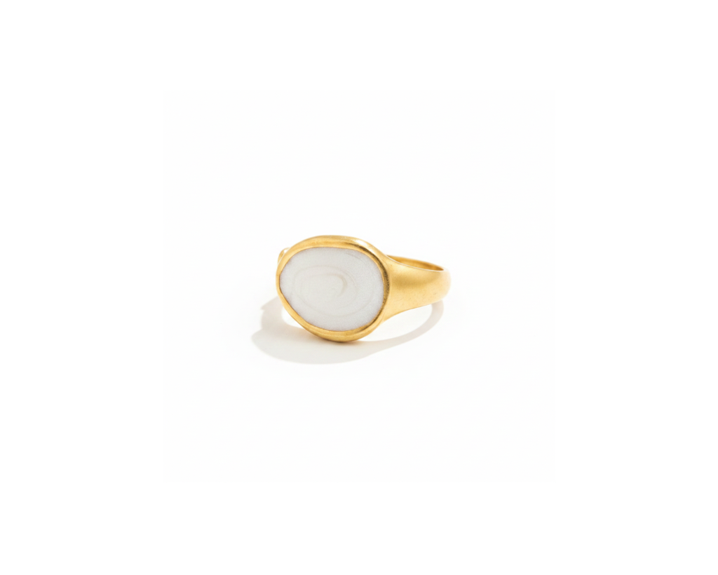 White Shell Spiral Ring on pure white background