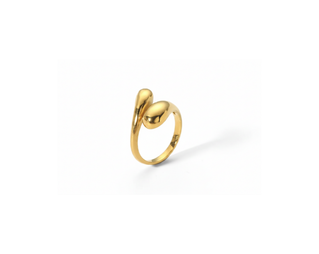 Gold geometric open ring on pure white background, studio product photography