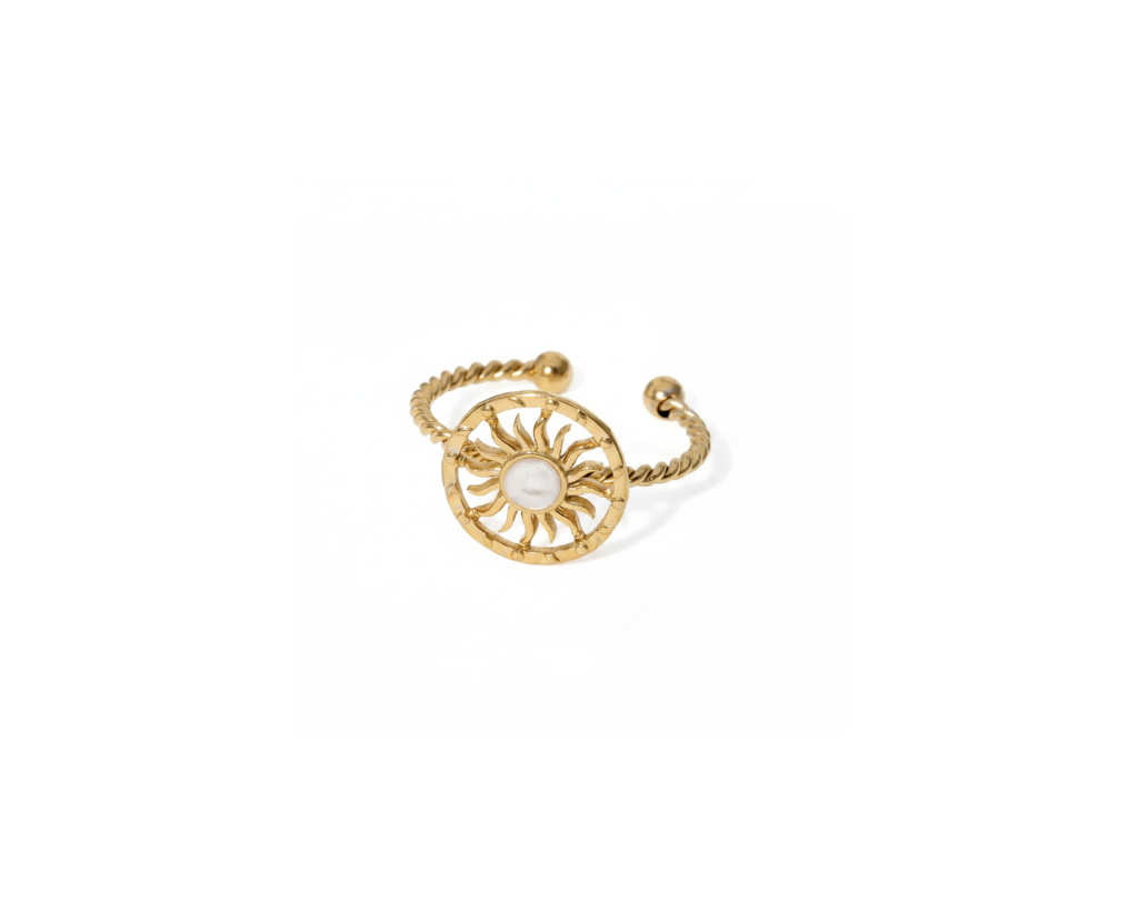 Gold sun ring on pure white background