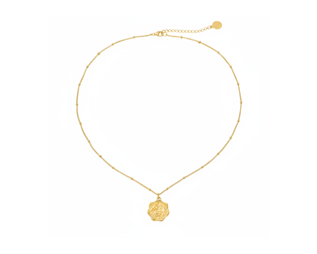 Vintage Bloom Coin Necklace on pure white background