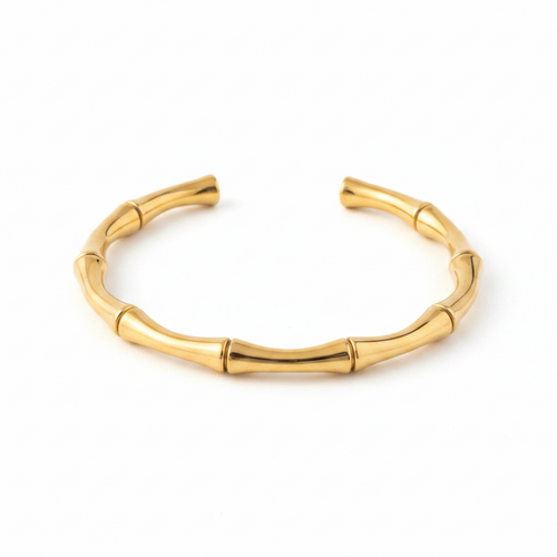 Aurora Bamboo Gold Cuff Bangle on pure white background