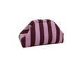 Striped knit clutch bag in pink and burgundy on pure white background