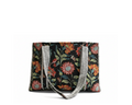 Quilted Kantha floral tote bag in black with multicolour print on pure white background