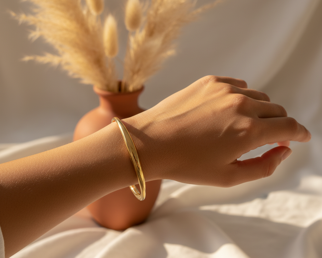 Luna Gold Cuff Bangle boho lifestyle wrist shot