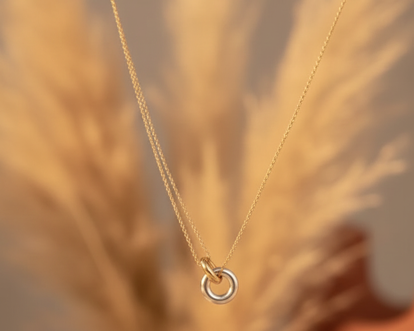 Gold & Silver Double Layer Interlocking Circle Pendant Necklace - boho background