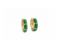 Green enamel gold C-hoop earrings on pure white background