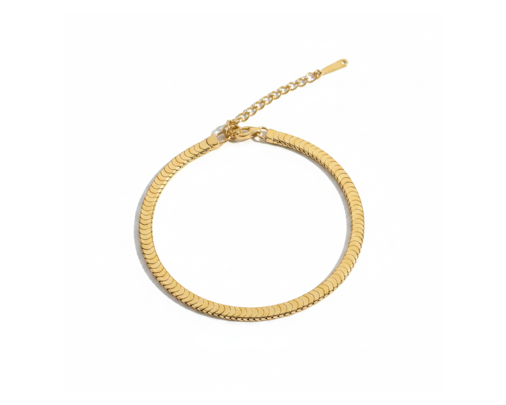 Luxe Herringbone Gold Bracelet on pure white background