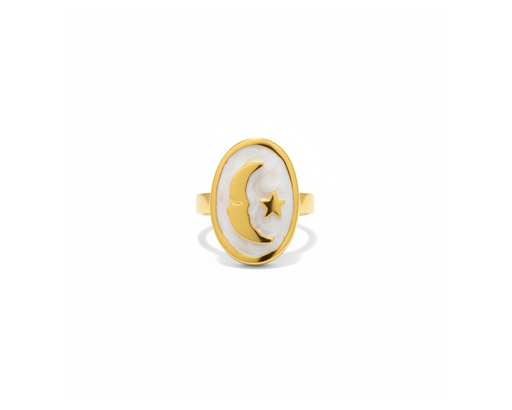 Sun and Moon Ring on pure white background