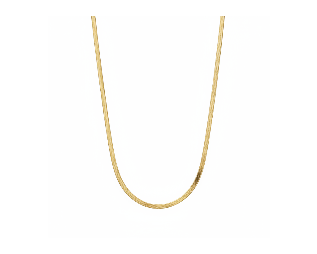 Gold Herringbone Chain Necklace on pure white background