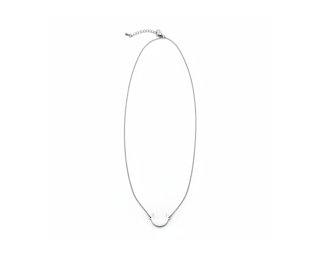 Silver Crescent Moon Pendant Necklace on pure white background