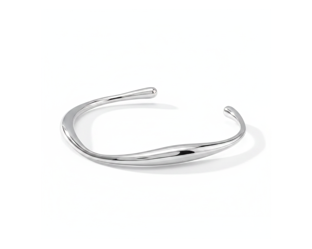 Luna Flow Silver Cuff Bangle on pure white background