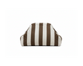 Striped knit clutch bag in brown and cream on pure white background