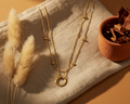 Gold Double Layer Beaded Satellite & Circle Pendant Necklace - boho background