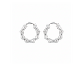 Silver bamboo hoop earrings on pure white background