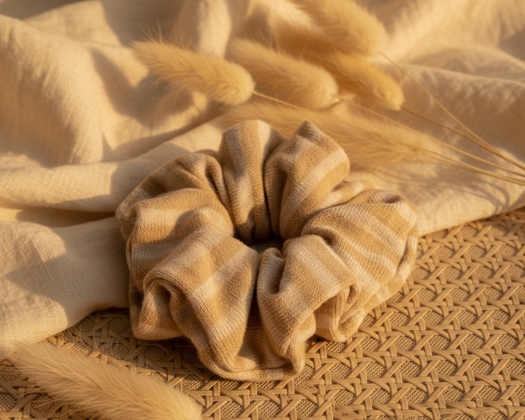Stripe Knit Scrunchie – Beige