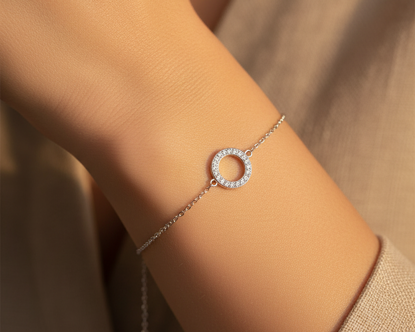 Model wearing Crystal Solitaire Bracelet Silver