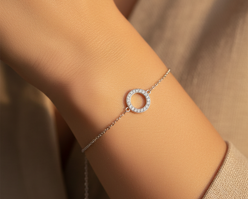 Model wearing Crystal Solitaire Bracelet Silver