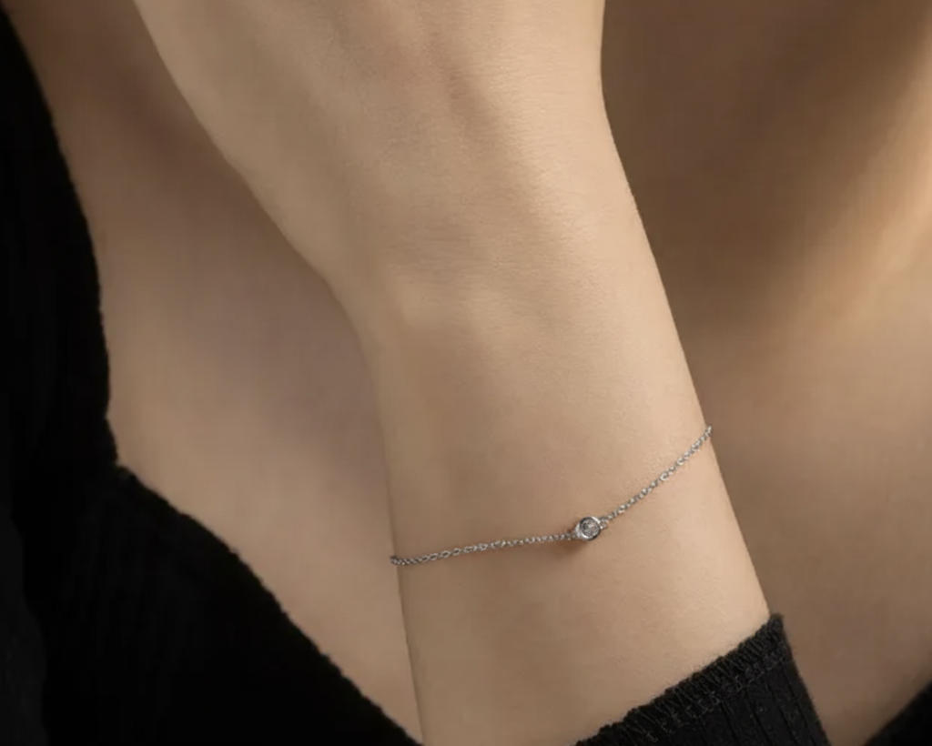 Model wearing Crystal Solitaire Bracelet Silver