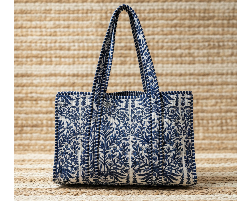 Navy Floral Tote - Side