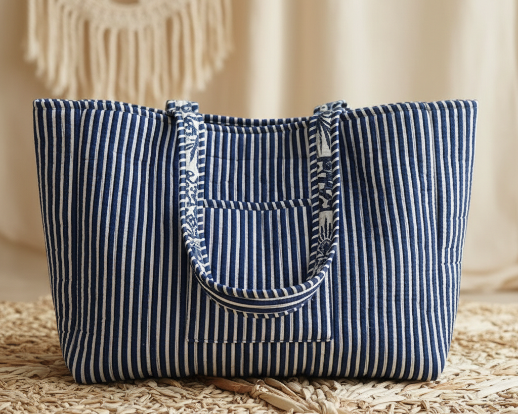 Navy Stripe Tote - Front