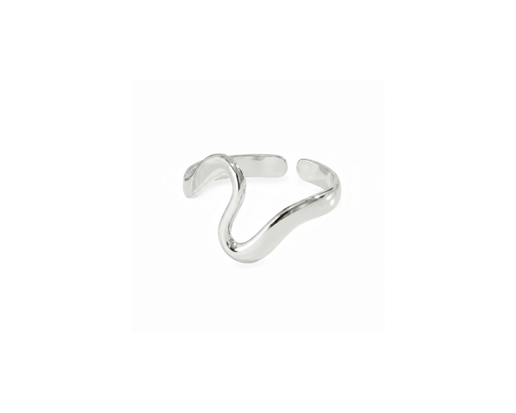 Silver Irregular Open Ring White Background