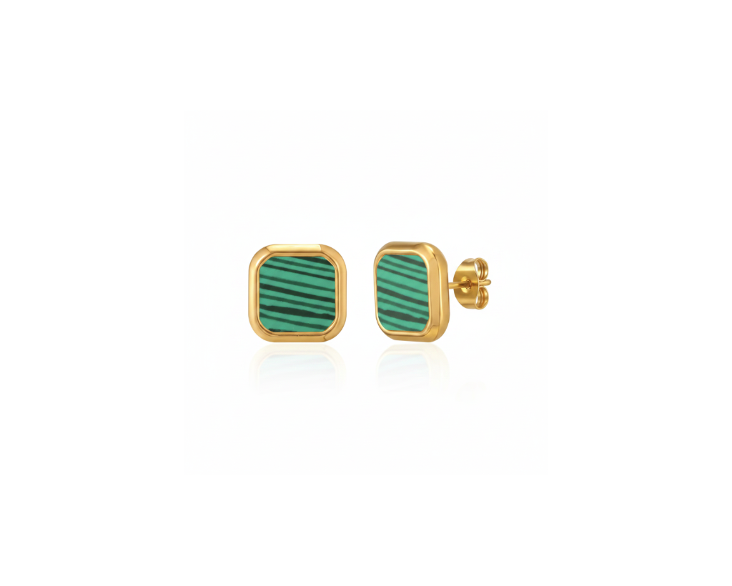 Square Green Shell Stud Earrings – White Background
