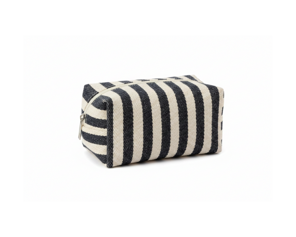 Striped Canvas Pouch White Background