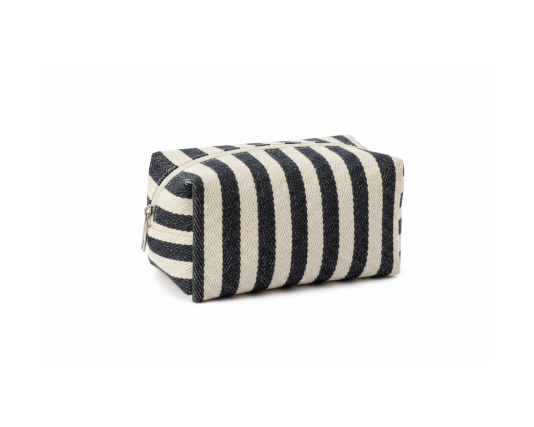 Striped Canvas Pouch White Background