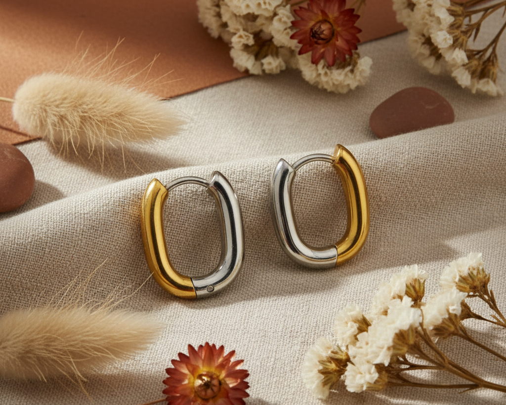 Two-tone hoops on boho background