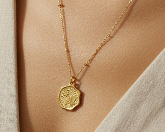 Vintage Bloom Coin Necklace on Model